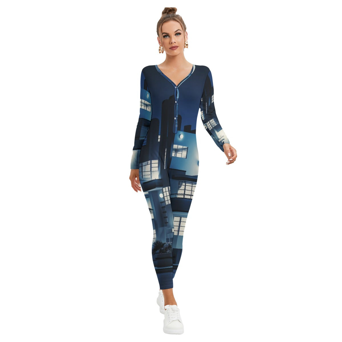 All-Over Print Women's Plunging Neck Jumpsuit