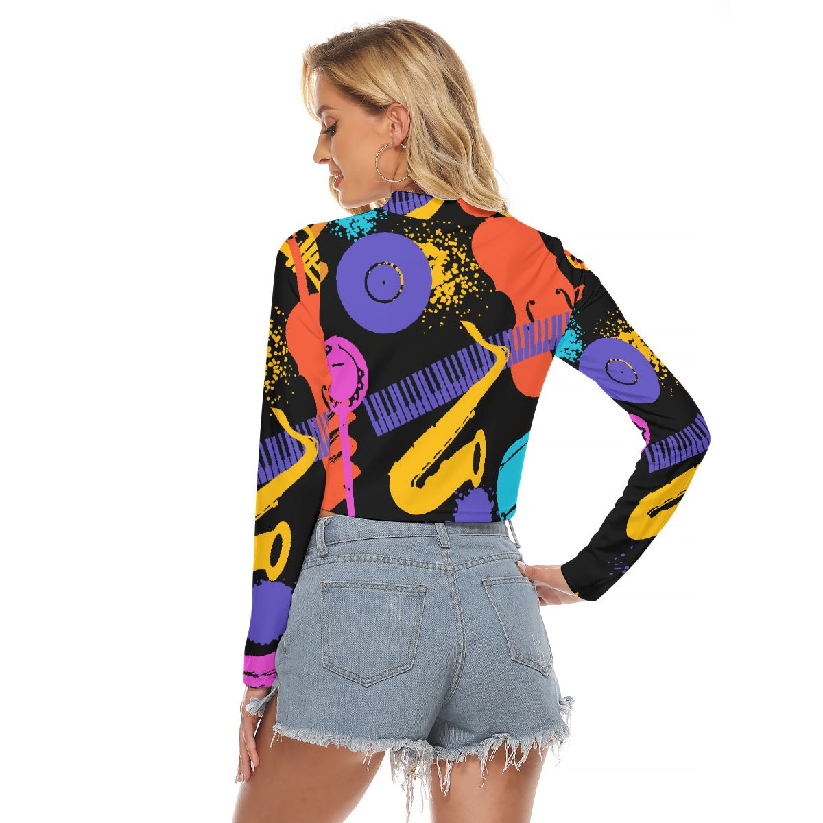 All-Over Print Women's Hollow Chest Keyhole Tight Crop Top