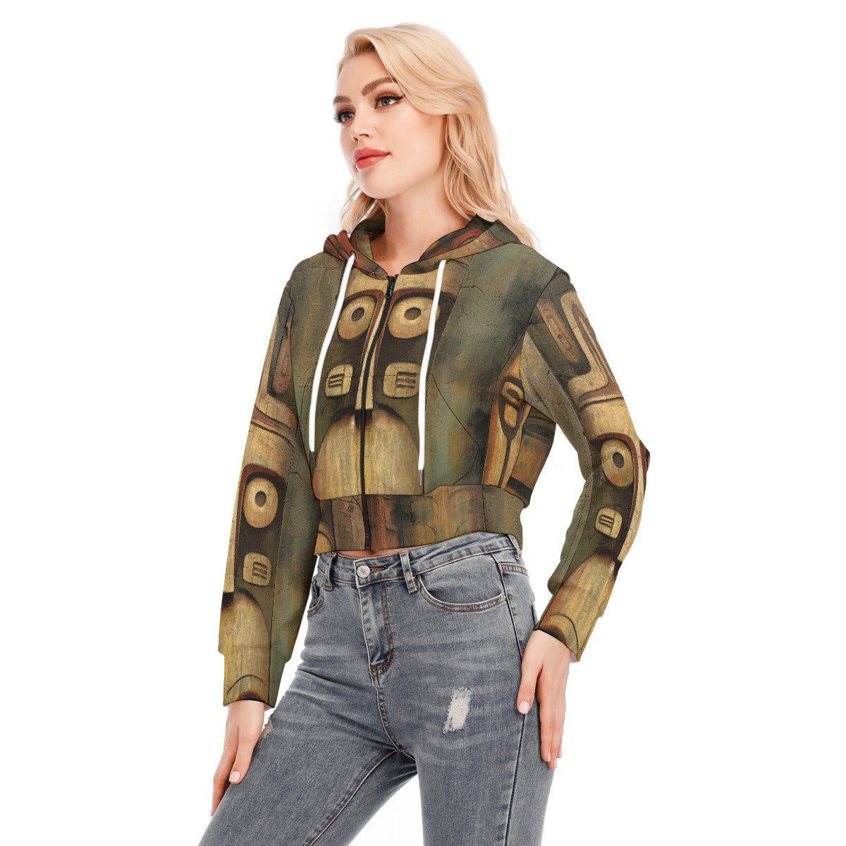 All-Over Print Women's Crop Top Hoodie With Zipper Closure