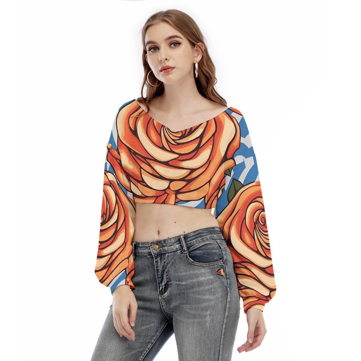 All-Over Print Women's V-neck Long Sleeve Cropped Sweatshirt