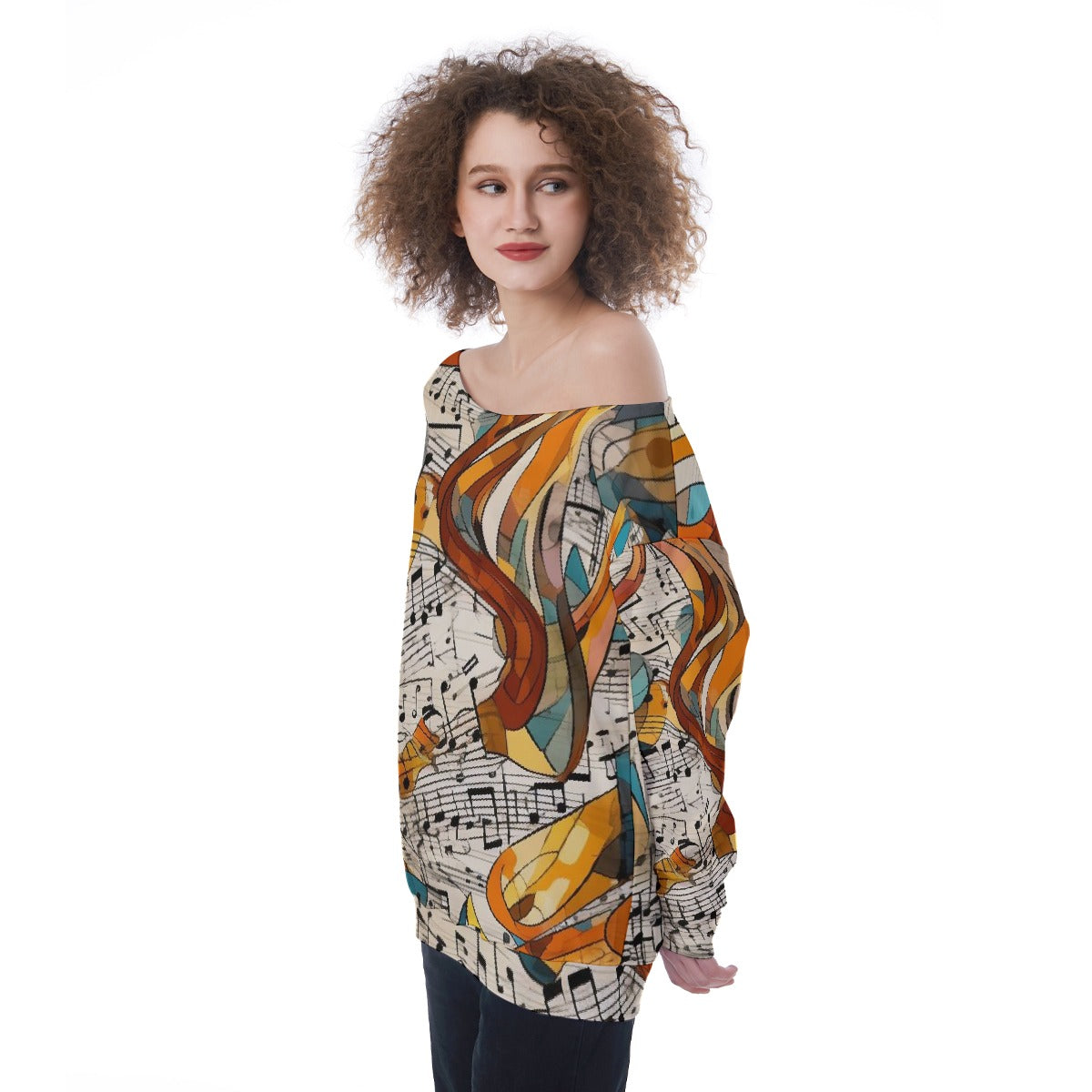 All-Over Print Oversized Women's Off-Shoulder Sweatshirt