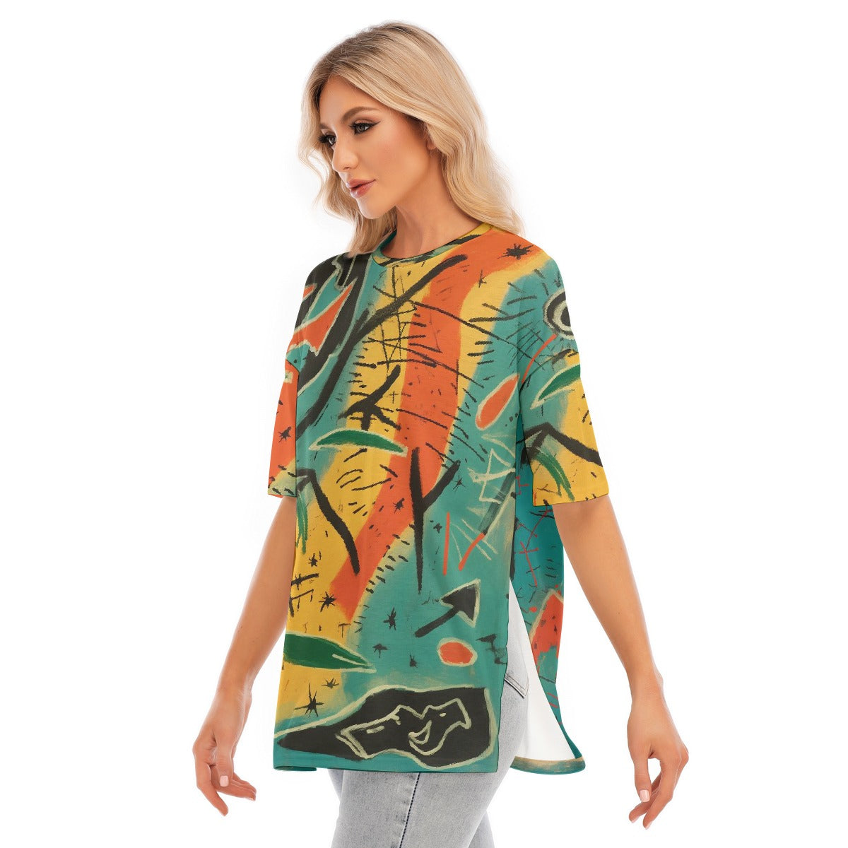 All-Over Print Women's Short Sleeves T-shirt With Hem Split