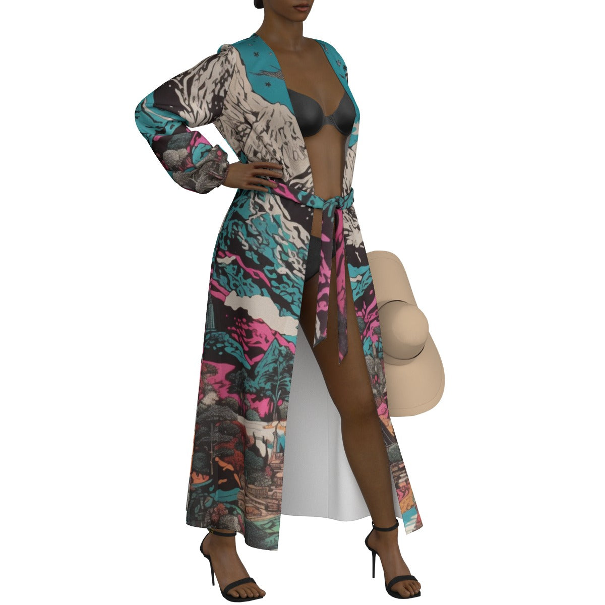 All-Over Print Women's Lace-up Chiffon Robe