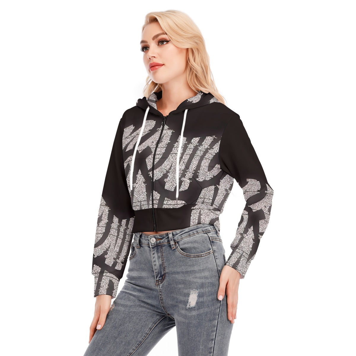All-Over Print Women's Crop Top Hoodie With Zipper Closure