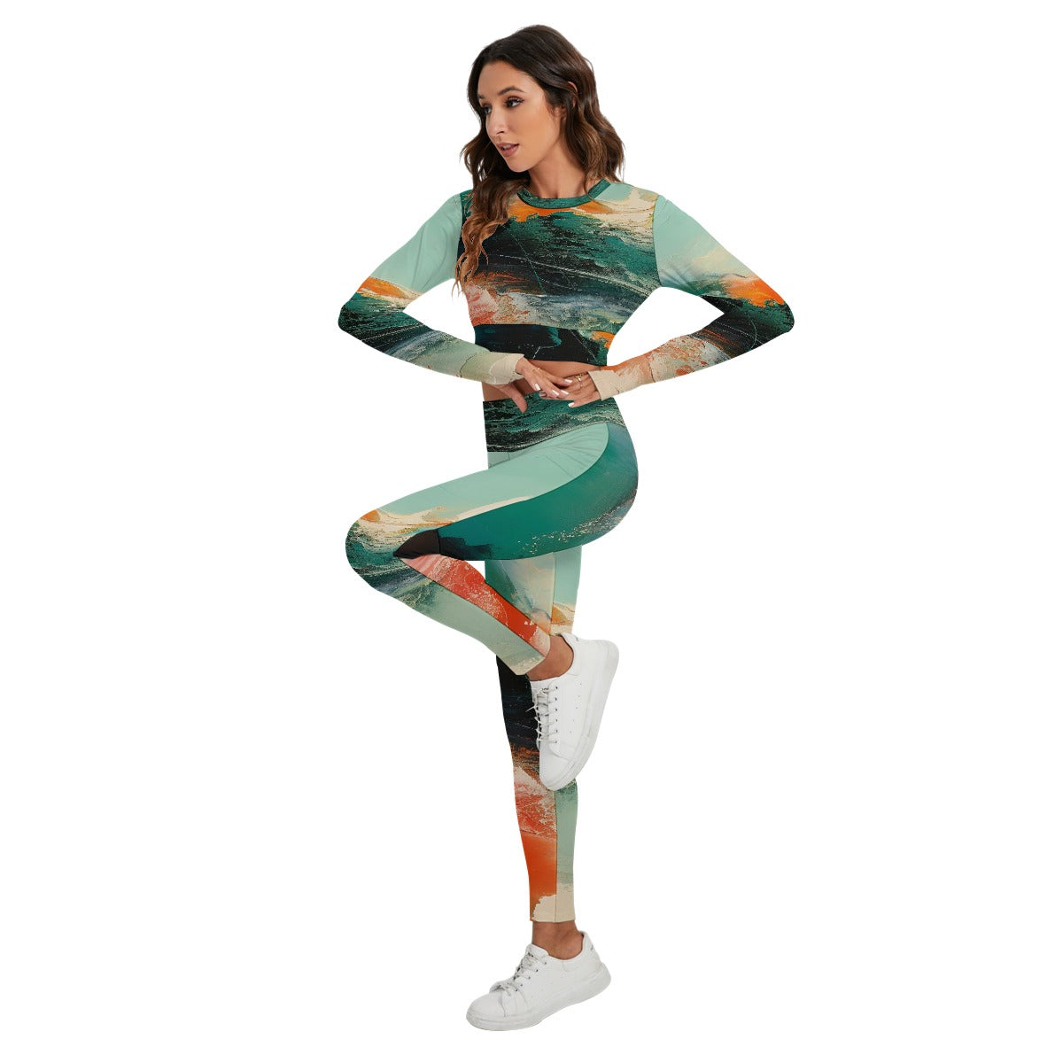 All-Over Print Women's Sport Set With Backless Top And Leggings