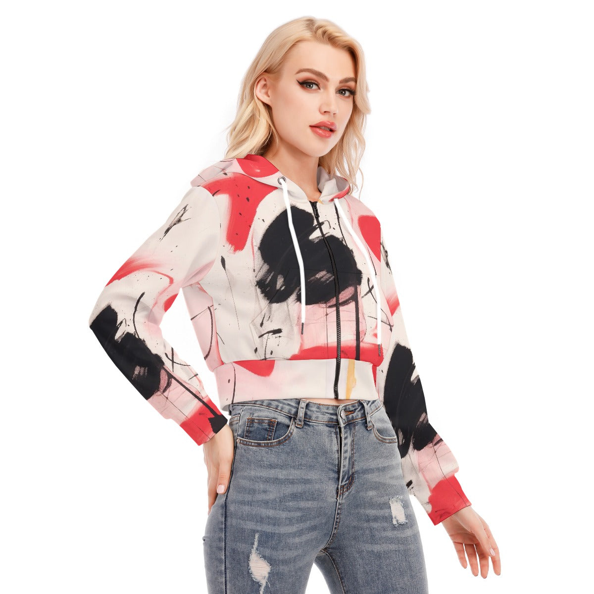 All-Over Print Women's Crop Top Hoodie With Zipper Closure