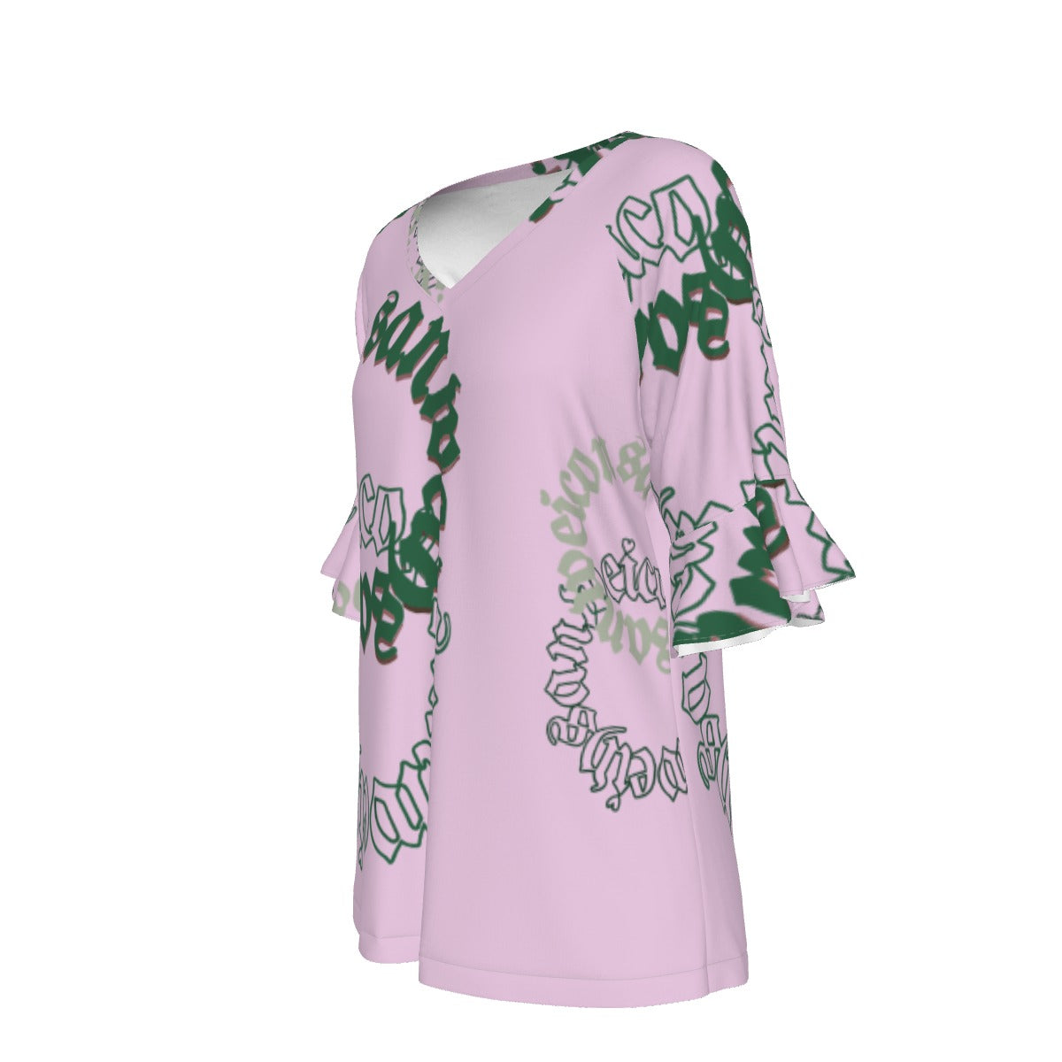 All-Over Print V-neck Women's T-shirt With Bell Sleeve