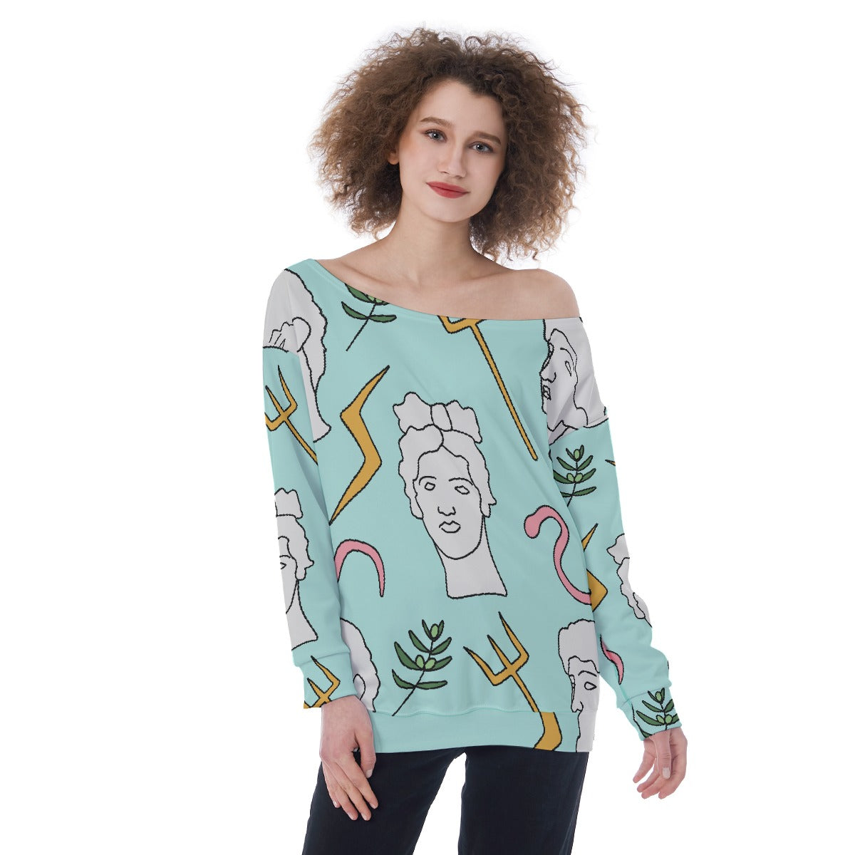 All-Over Print Oversized Women's Off-Shoulder Sweatshirt