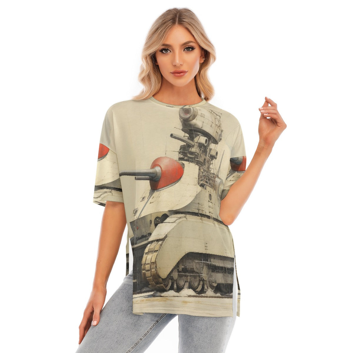All-Over Print Women's Short Sleeves T-shirt With Hem Split
