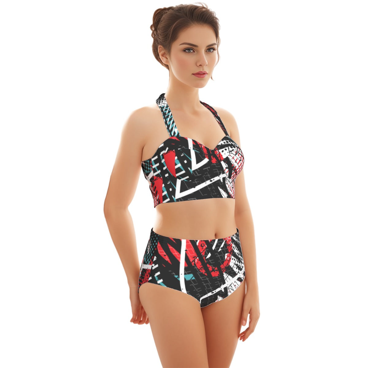All-Over Print Women's Swimsuit Set With Halter