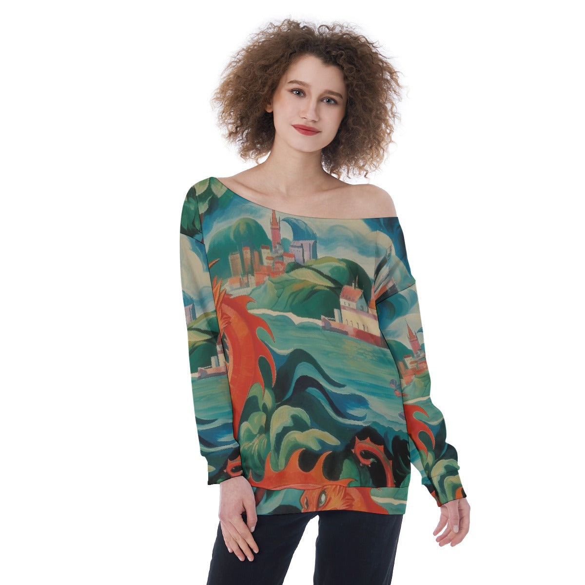 All-Over Print Oversized Women's Off-Shoulder Sweatshirt