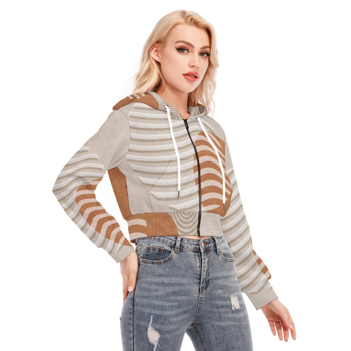 All-Over Print Women's Crop Top Hoodie With Zipper Closure