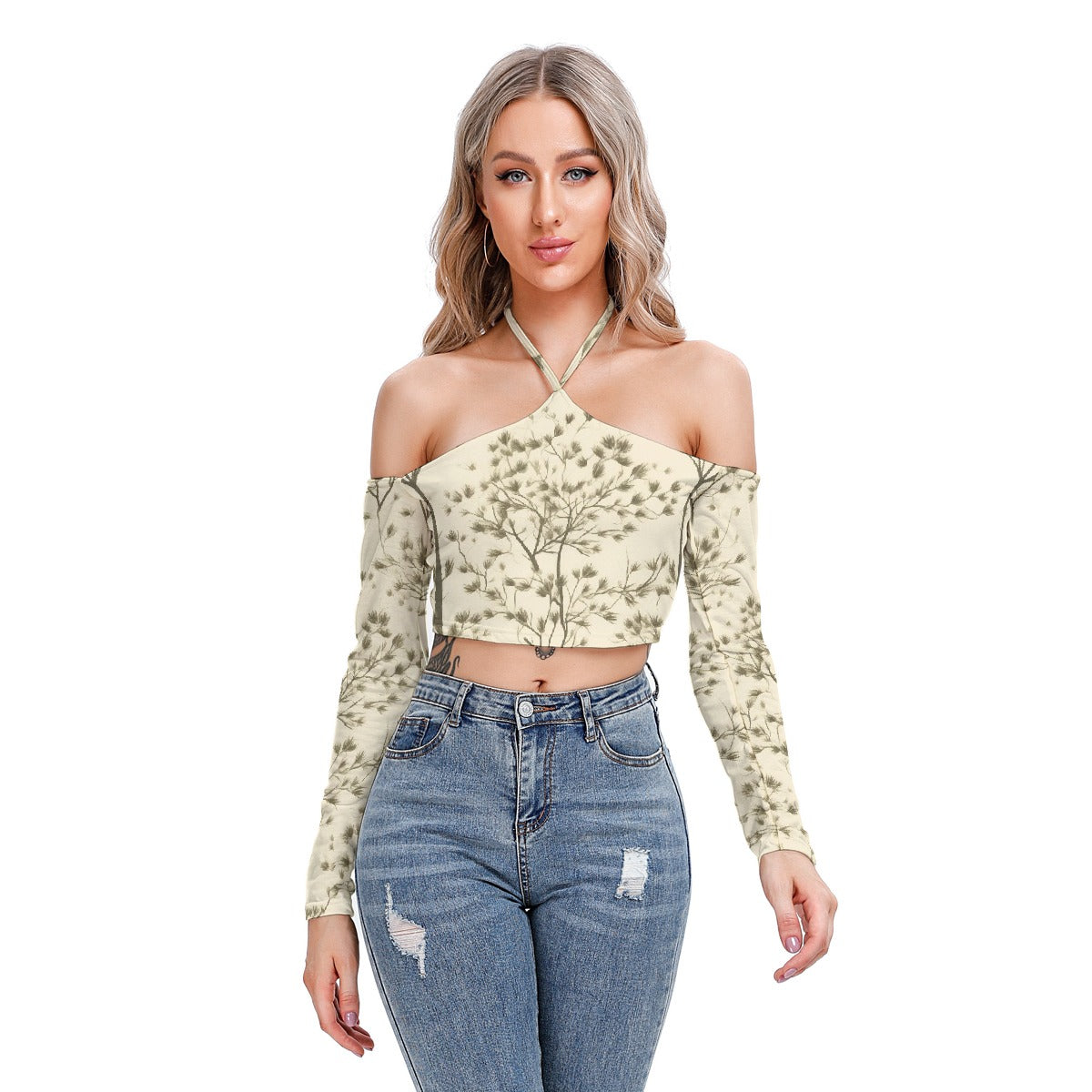 All-Over Print Women's Halter Lace-up Top