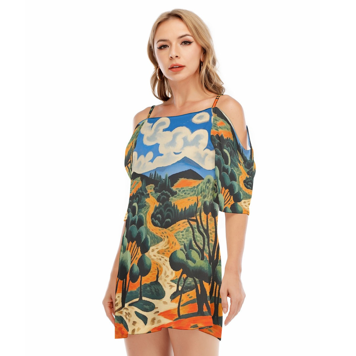 All-Over Print Women's Off-shoulder Cami Dress