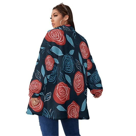 All-Over Print Unisex Borg Fleece Stand-up Collar Coat With Zipper Closure(Plus Size)