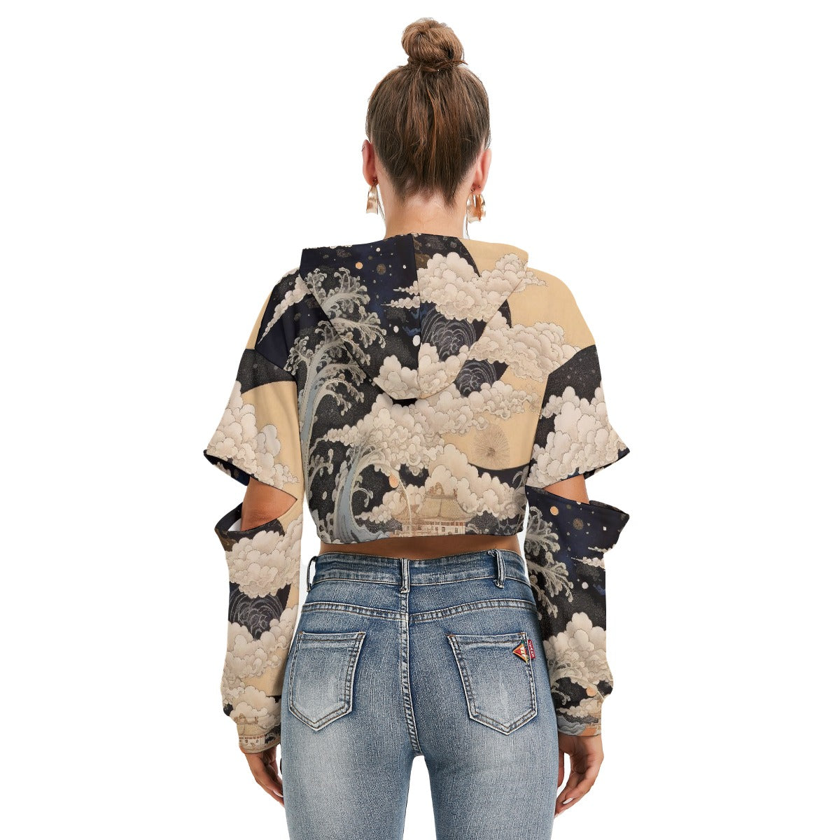 All-Over Print Women's Heavy Fleece Hoodie With Hollow Out Sleeve