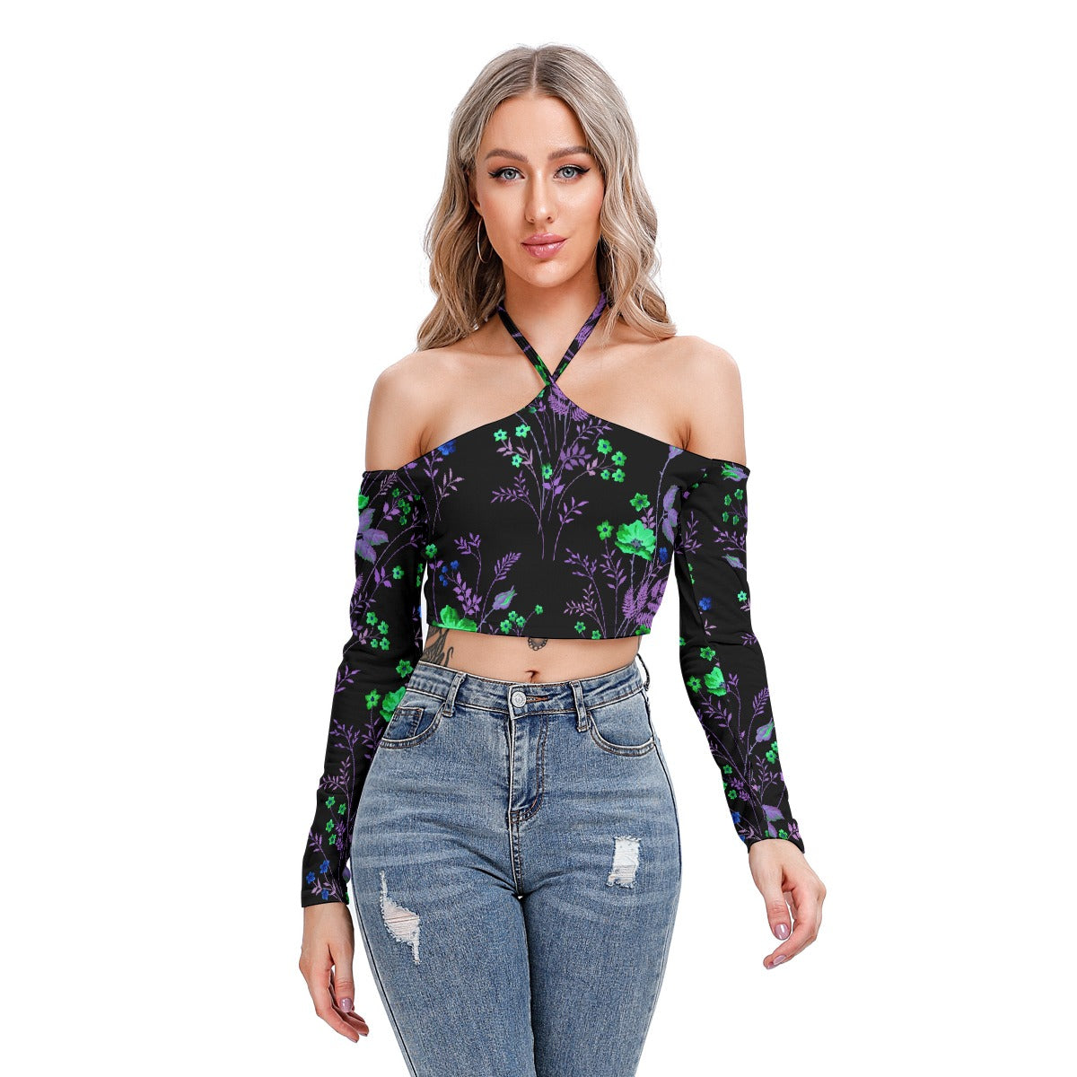 All-Over Print Women's Halter Lace-up Top