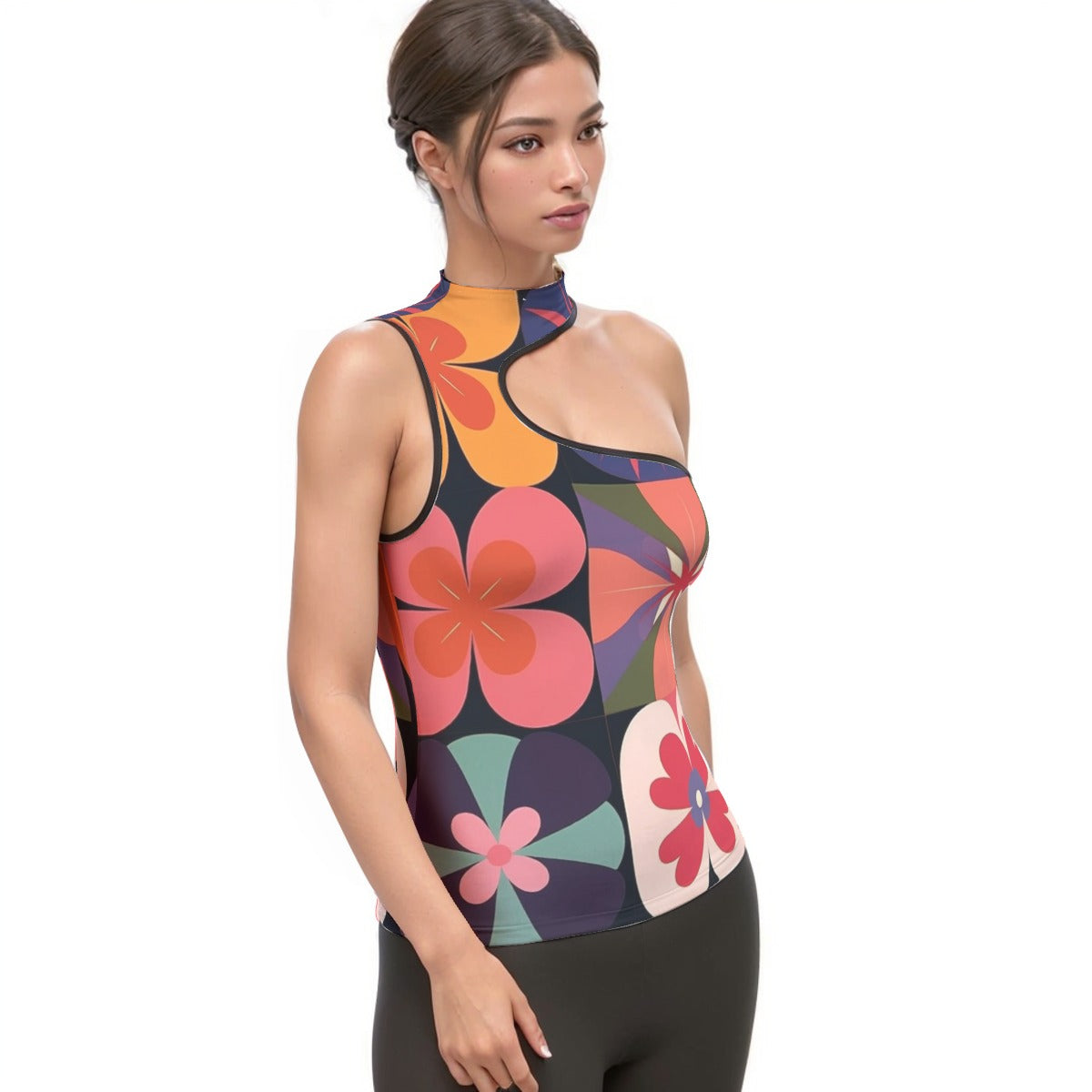 All-Over Print Women's Halter Sleeveless Asymmetrical Tank Top
