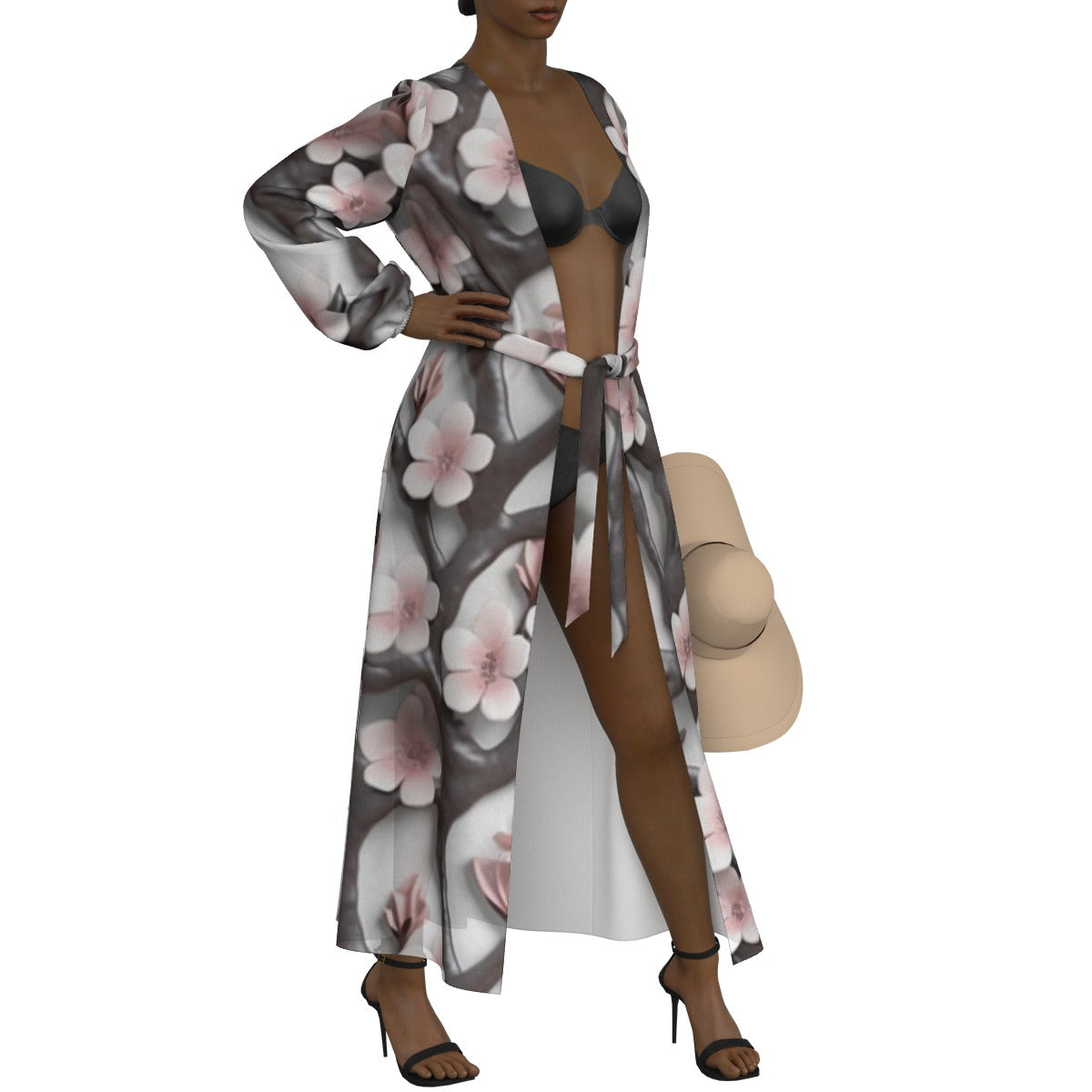 All-Over Print Women's Lace-up Chiffon Robe