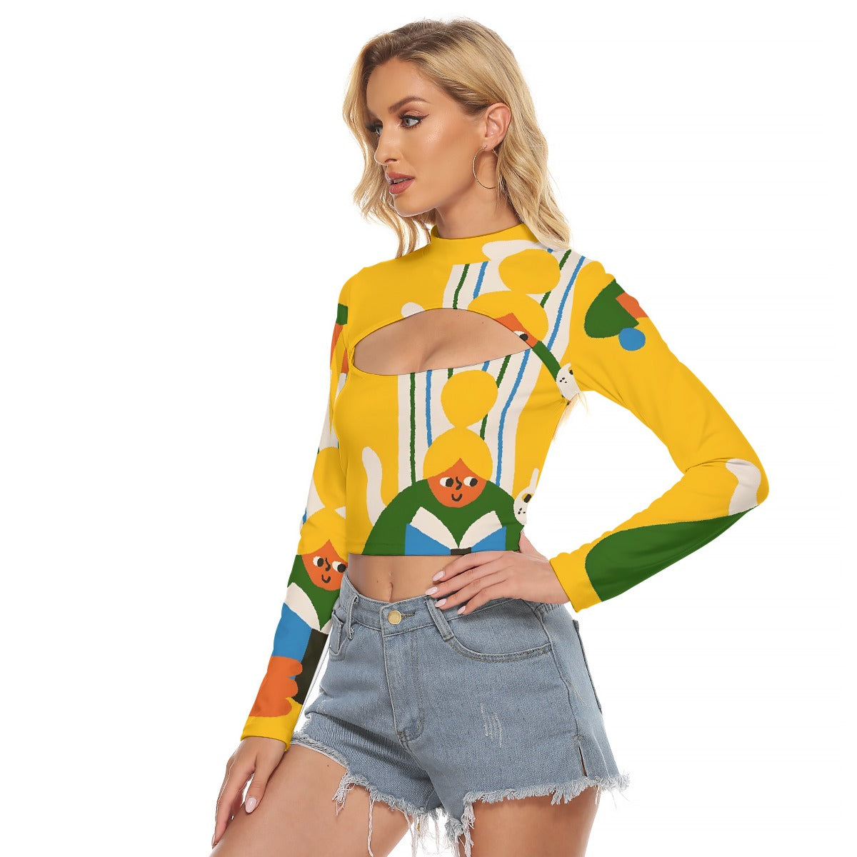 All-Over Print Women's Hollow Chest Keyhole Tight Crop Top