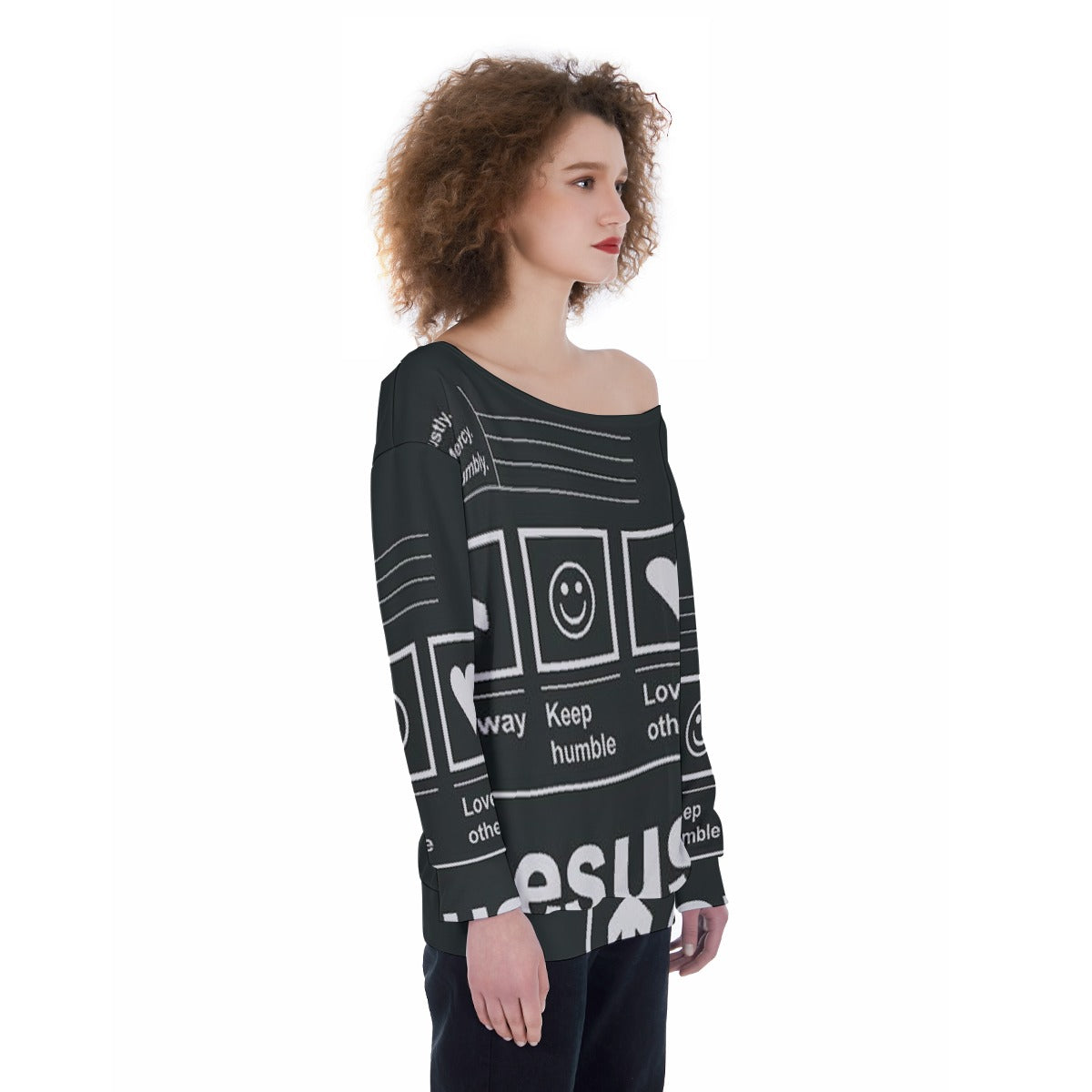 All-Over Print Oversized Women's Off-Shoulder Sweatshirt