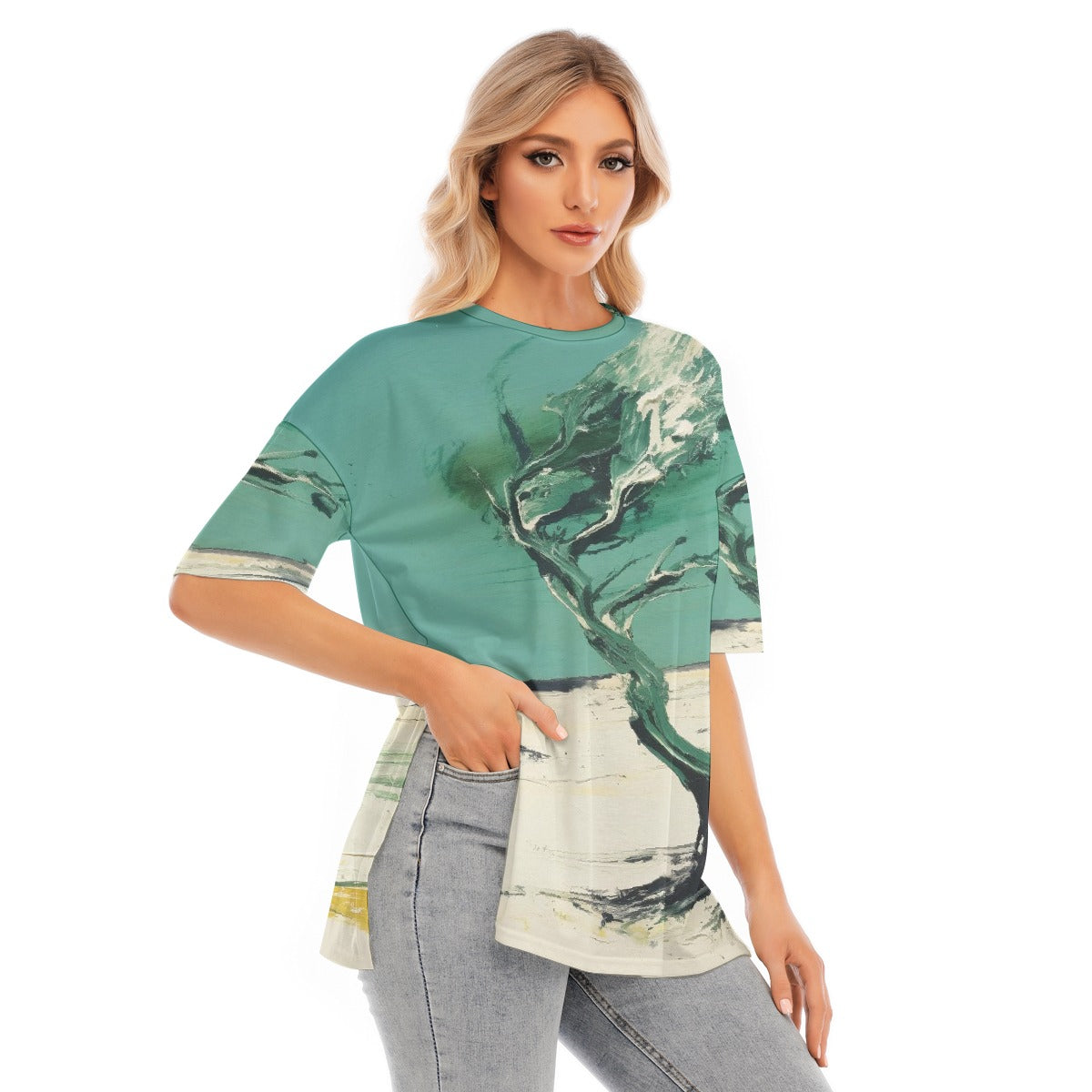All-Over Print Women's Short Sleeves T-shirt With Hem Split