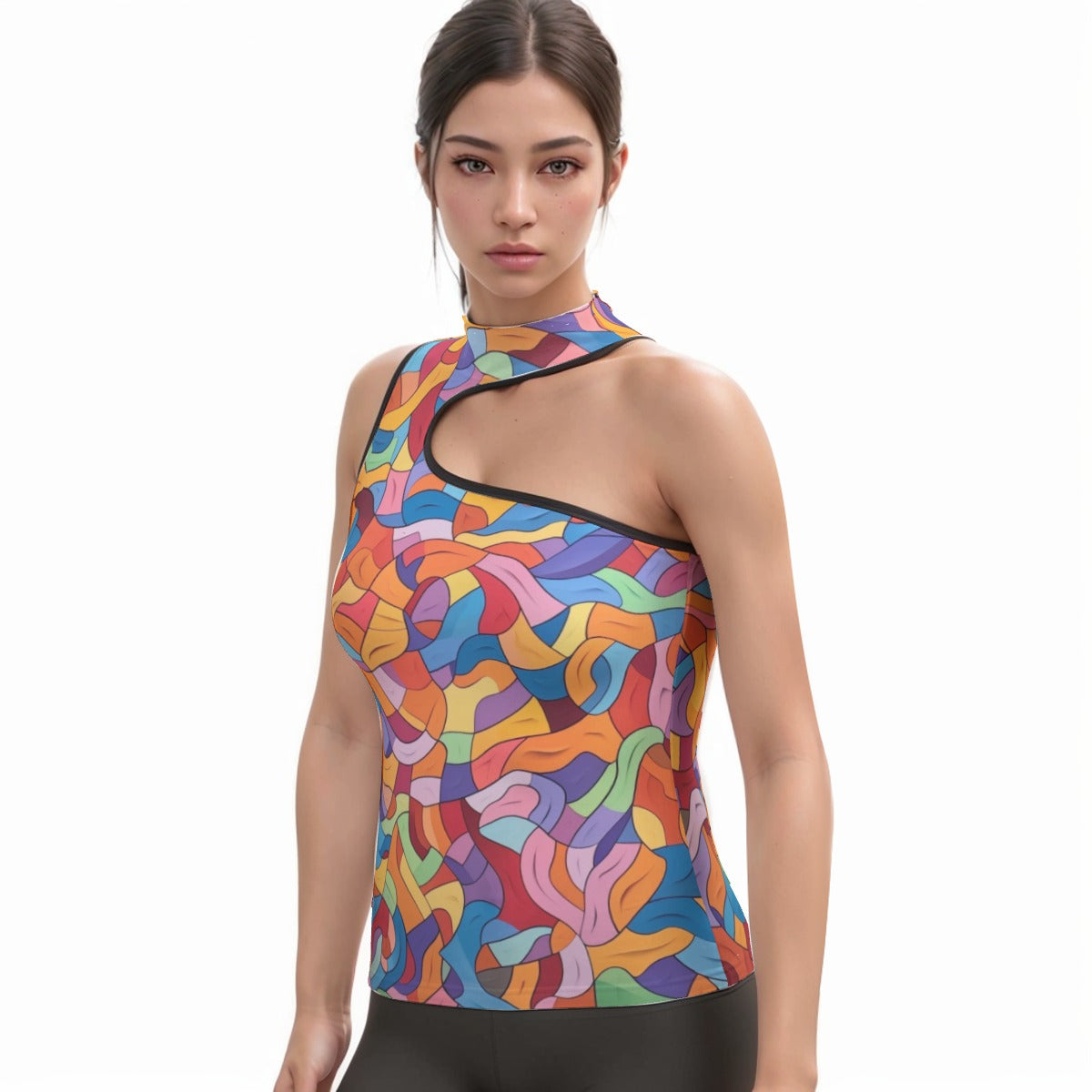All-Over Print Women's Halter Sleeveless Asymmetrical Tank Top