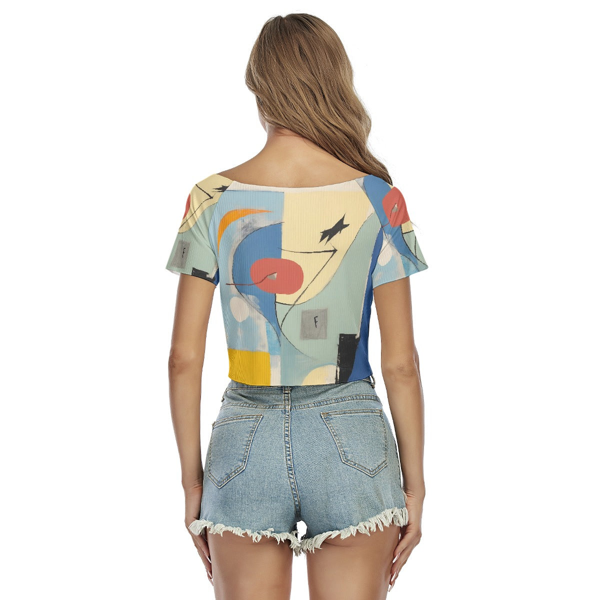 All-Over Print Women's Raglan Drawstring Front  Crop Tee