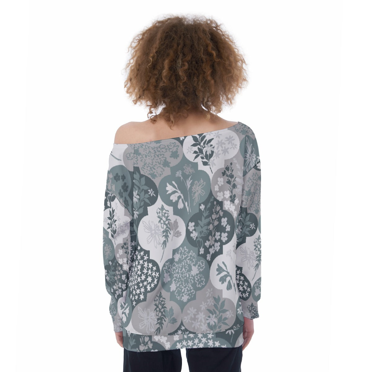 All-Over Print Oversized Women's Off-Shoulder Sweatshirt
