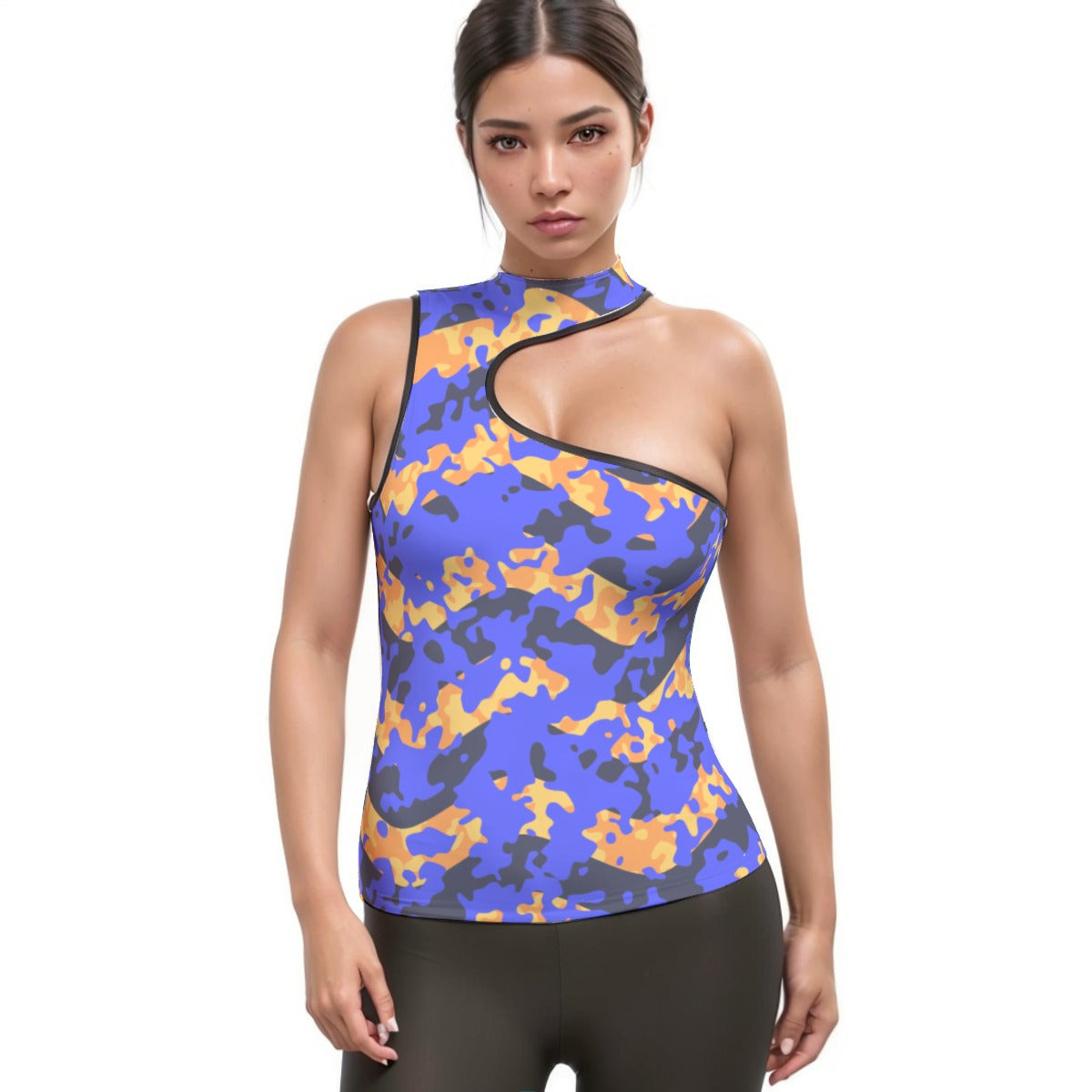 All-Over Print Women's Halter Sleeveless Asymmetrical Tank Top