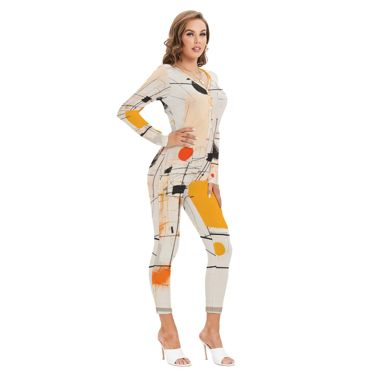 All-Over Print Women's Plunging Neck Jumpsuit