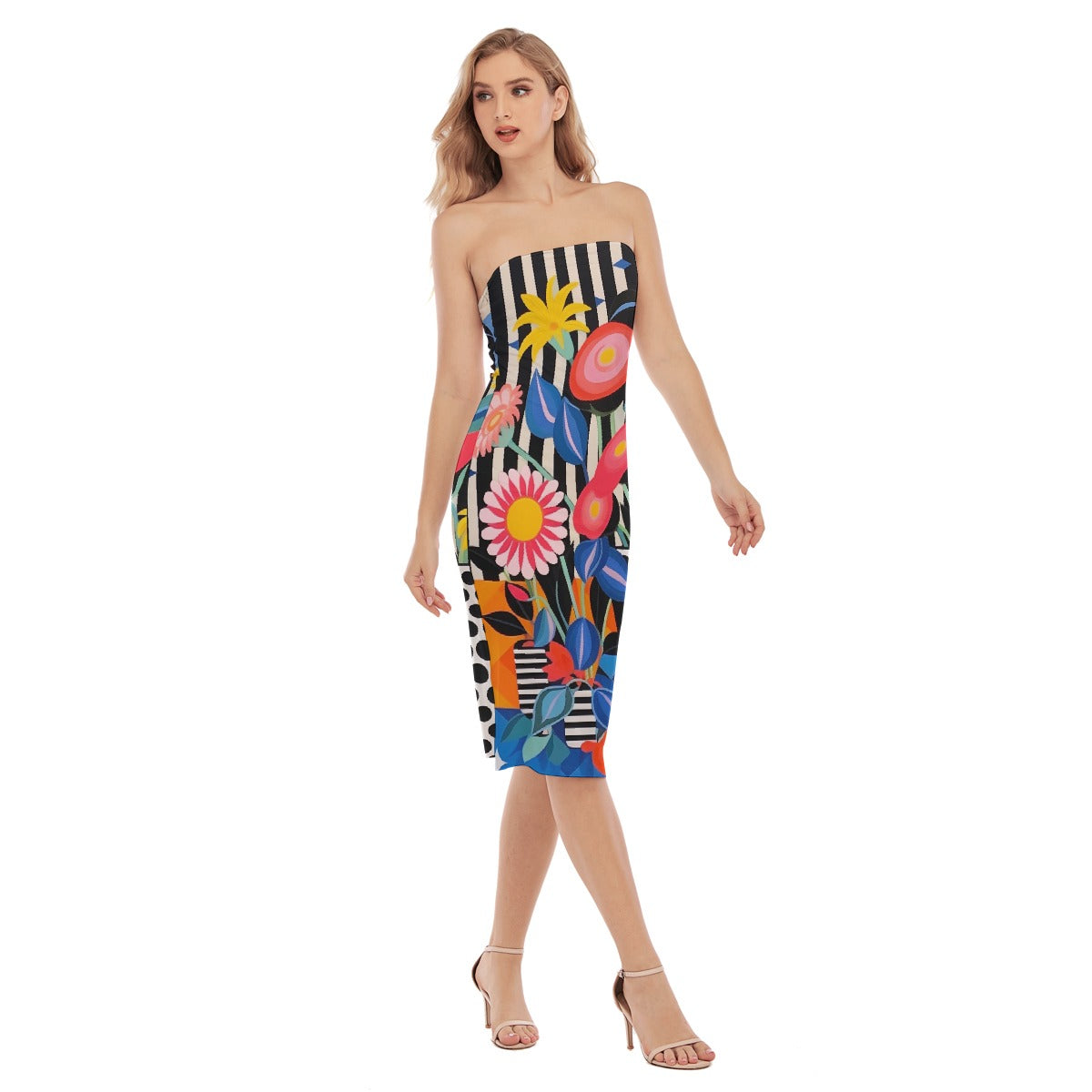 All-Over Print Women's Side Split Tube Top Dress