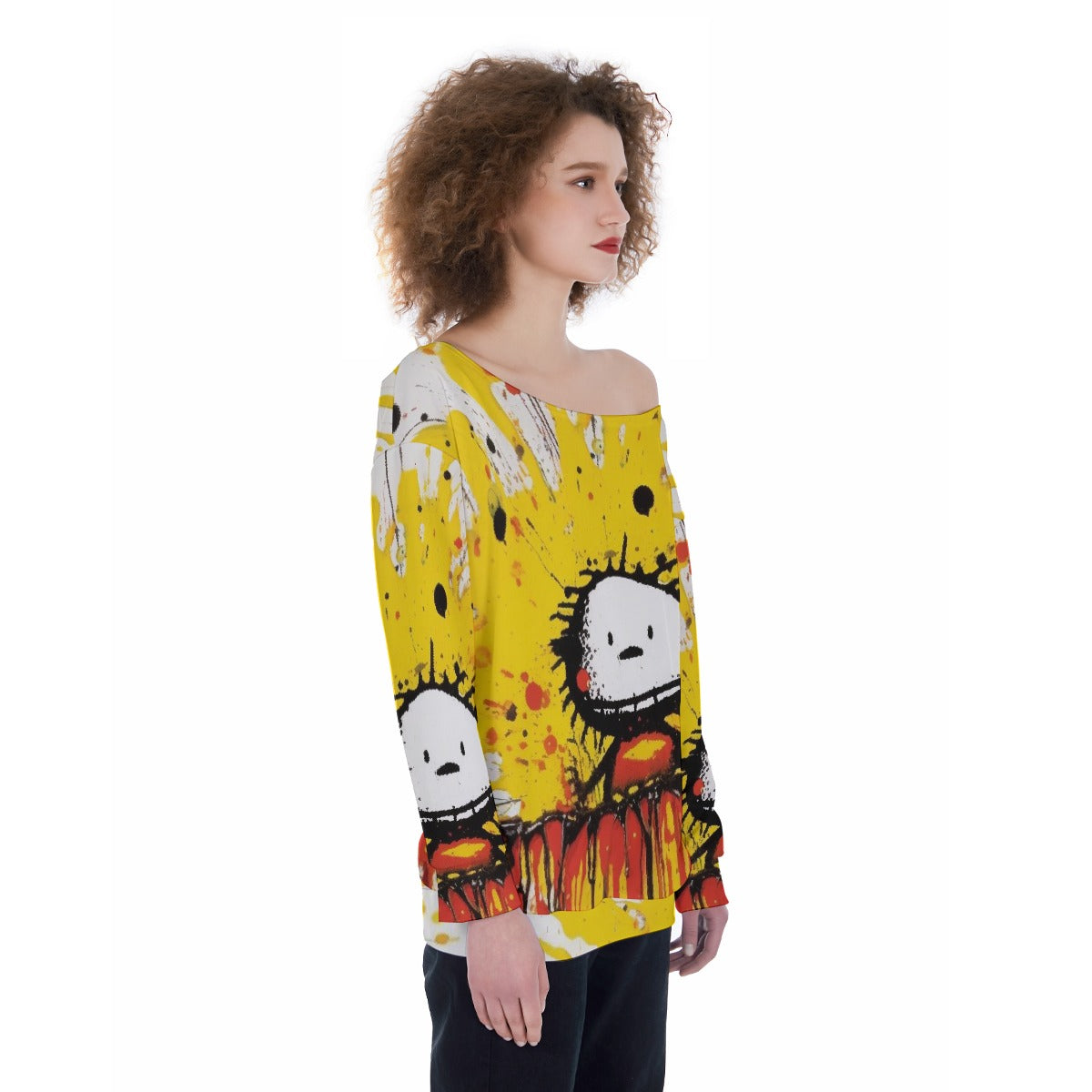All-Over Print Oversized Women's Off-Shoulder Sweatshirt