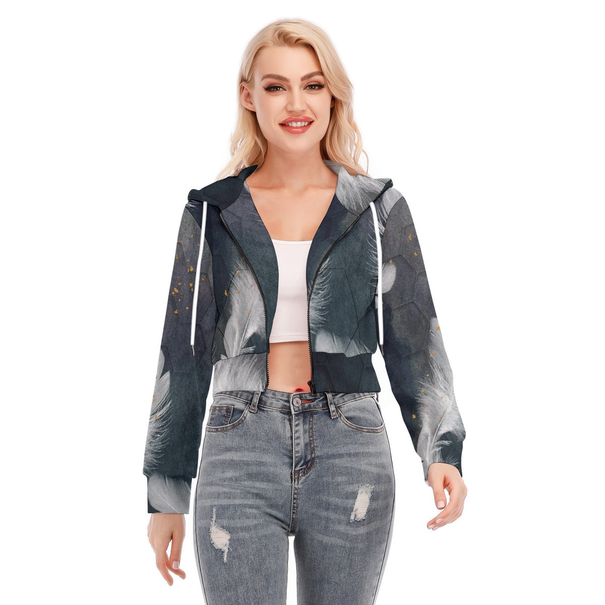 All-Over Print Women's Crop Top Hoodie With Zipper Closure