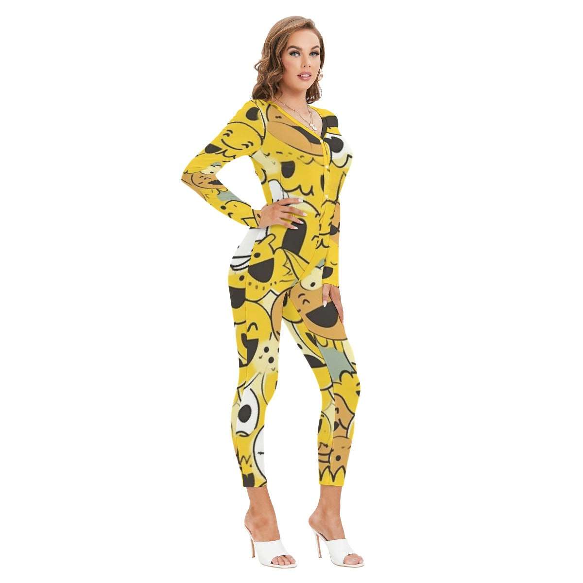 All-Over Print Women's Plunging Neck Jumpsuit