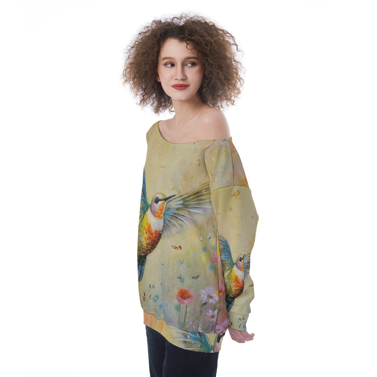 All-Over Print Oversized Women's Off-Shoulder Sweatshirt
