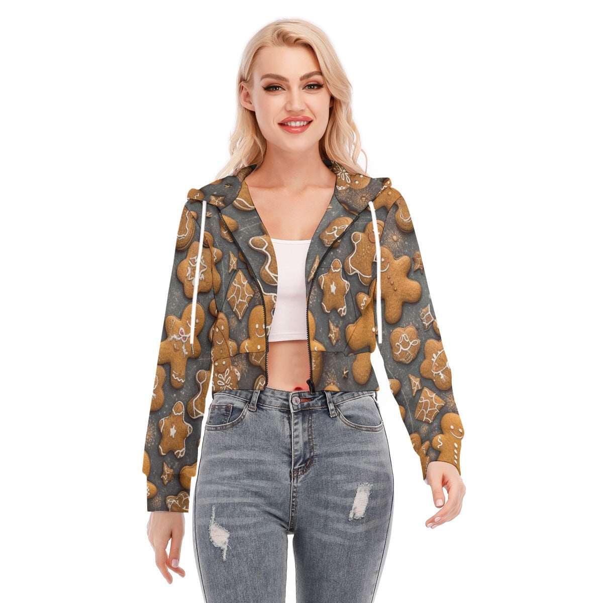 All-Over Print Women's Crop Top Hoodie With Zipper Closure