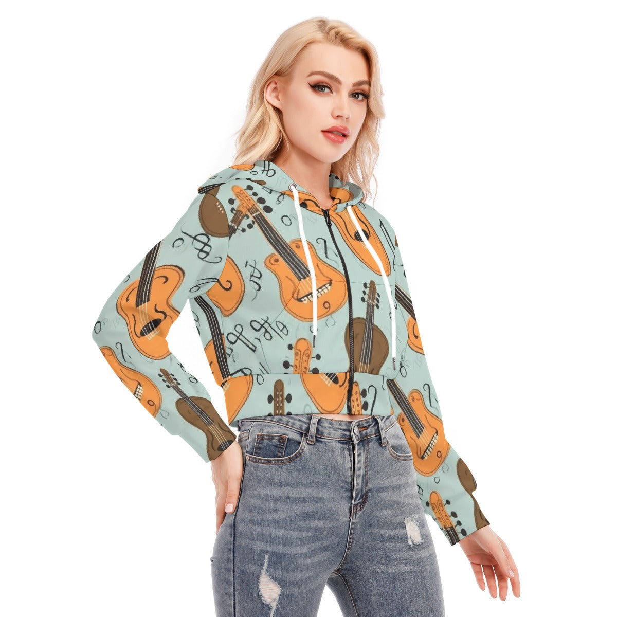 All-Over Print Women's Crop Top Hoodie With Zipper Closure