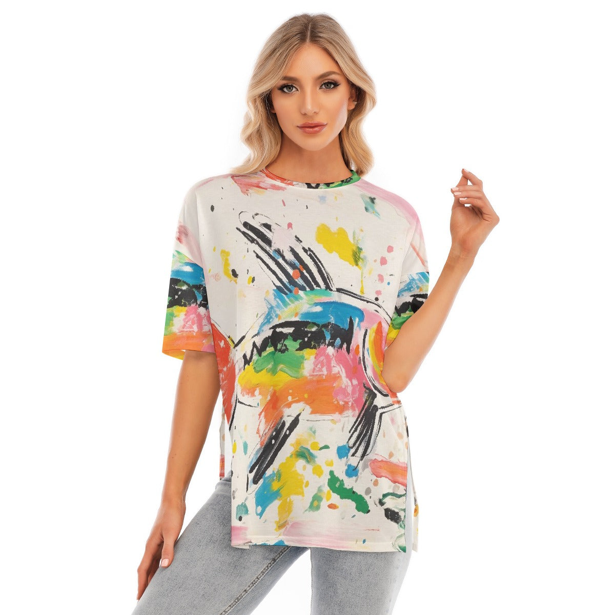 All-Over Print Women's Short Sleeves T-shirt With Hem Split
