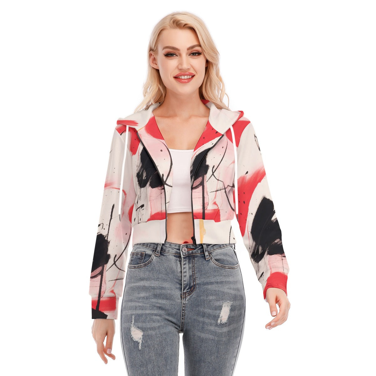 All-Over Print Women's Crop Top Hoodie With Zipper Closure