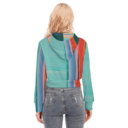 All-Over Print Women's Crop Top Hoodie With Zipper Closure
