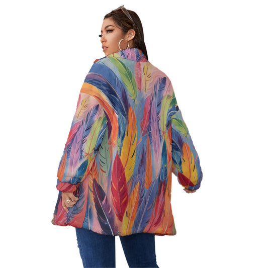 All-Over Print Unisex Borg Fleece Stand-up Collar Coat With Zipper Closure(Plus Size)