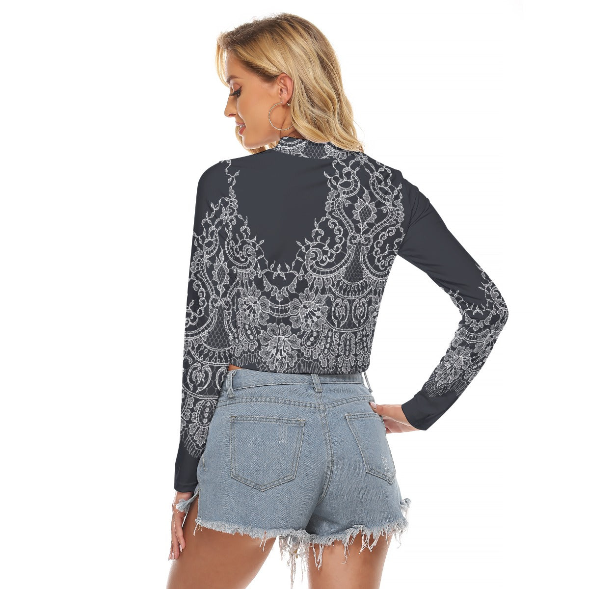 All-Over Print Women's Hollow Chest Keyhole Tight Crop Top