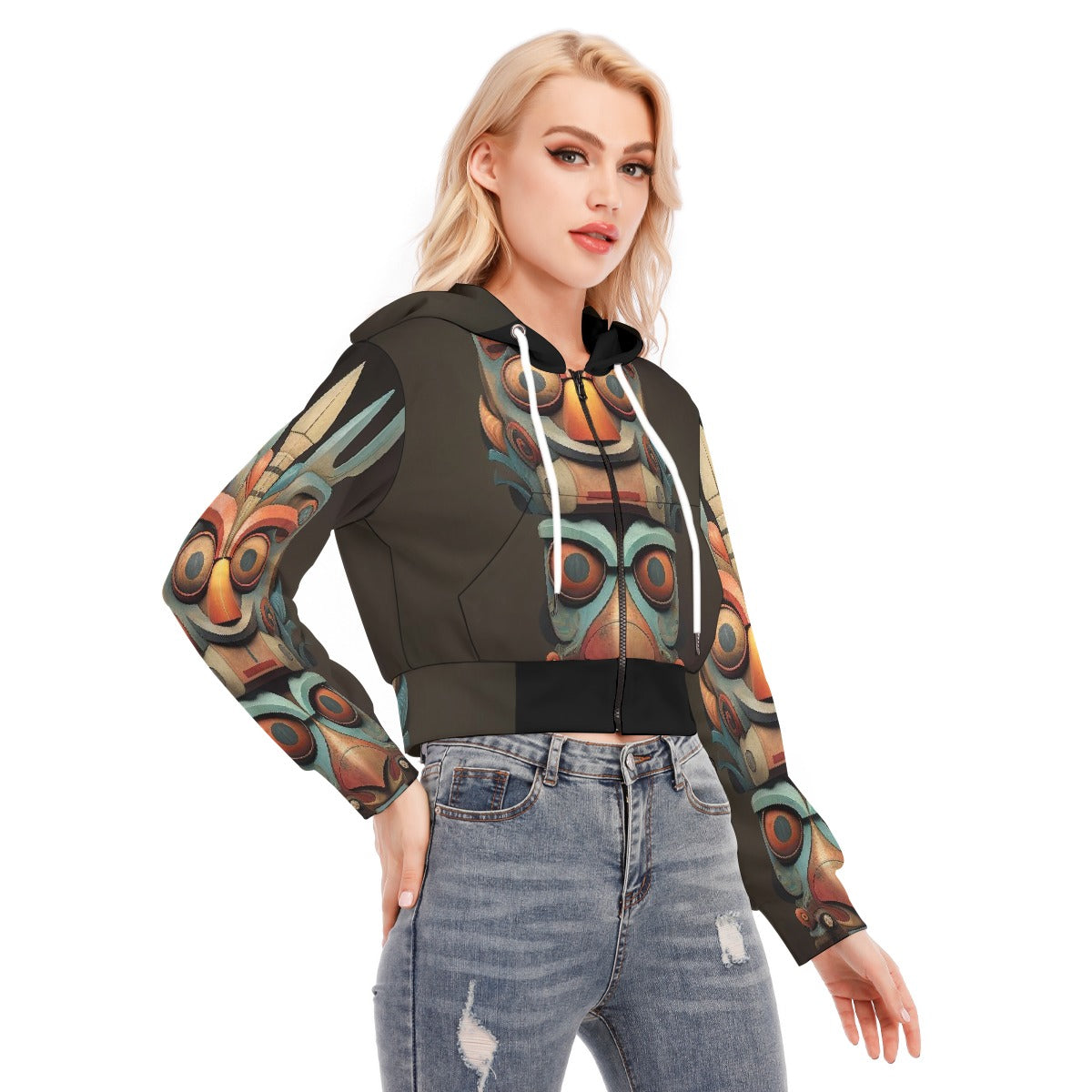All-Over Print Women's Crop Top Hoodie With Zipper Closure