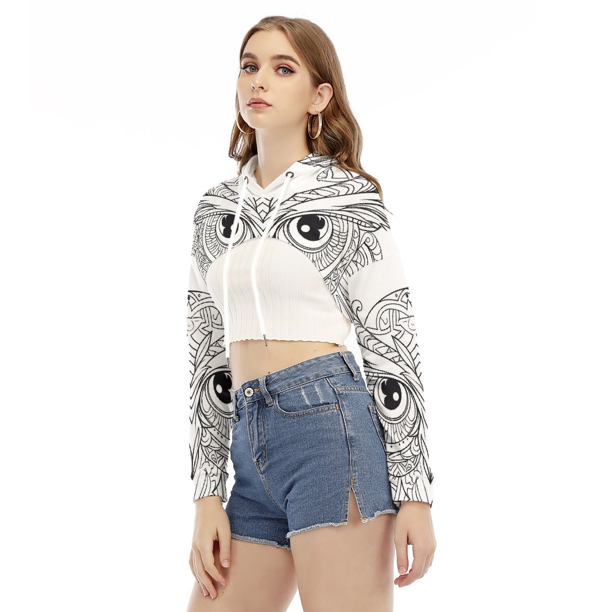 All-Over Print Women's Smock Short Hoodie With Long Sleeve