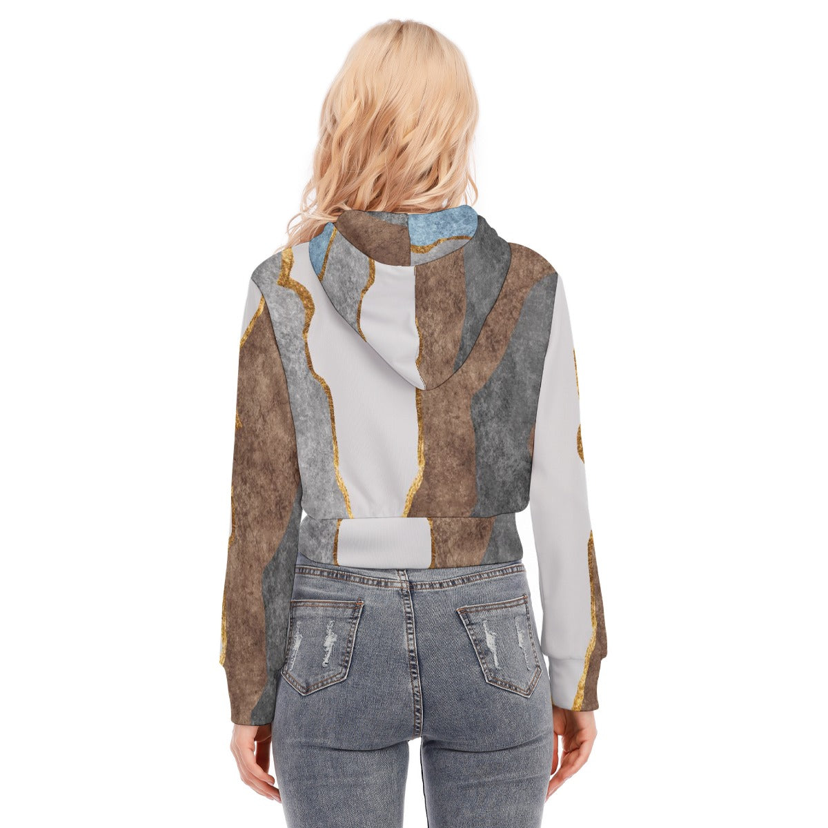 All-Over Print Women's Crop Top Hoodie With Zipper Closure