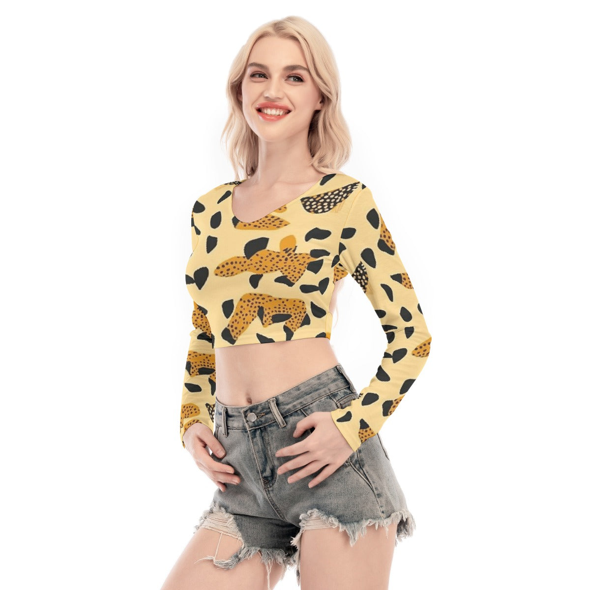 All-Over Print Women's Back Hollow T-shirt With Strap