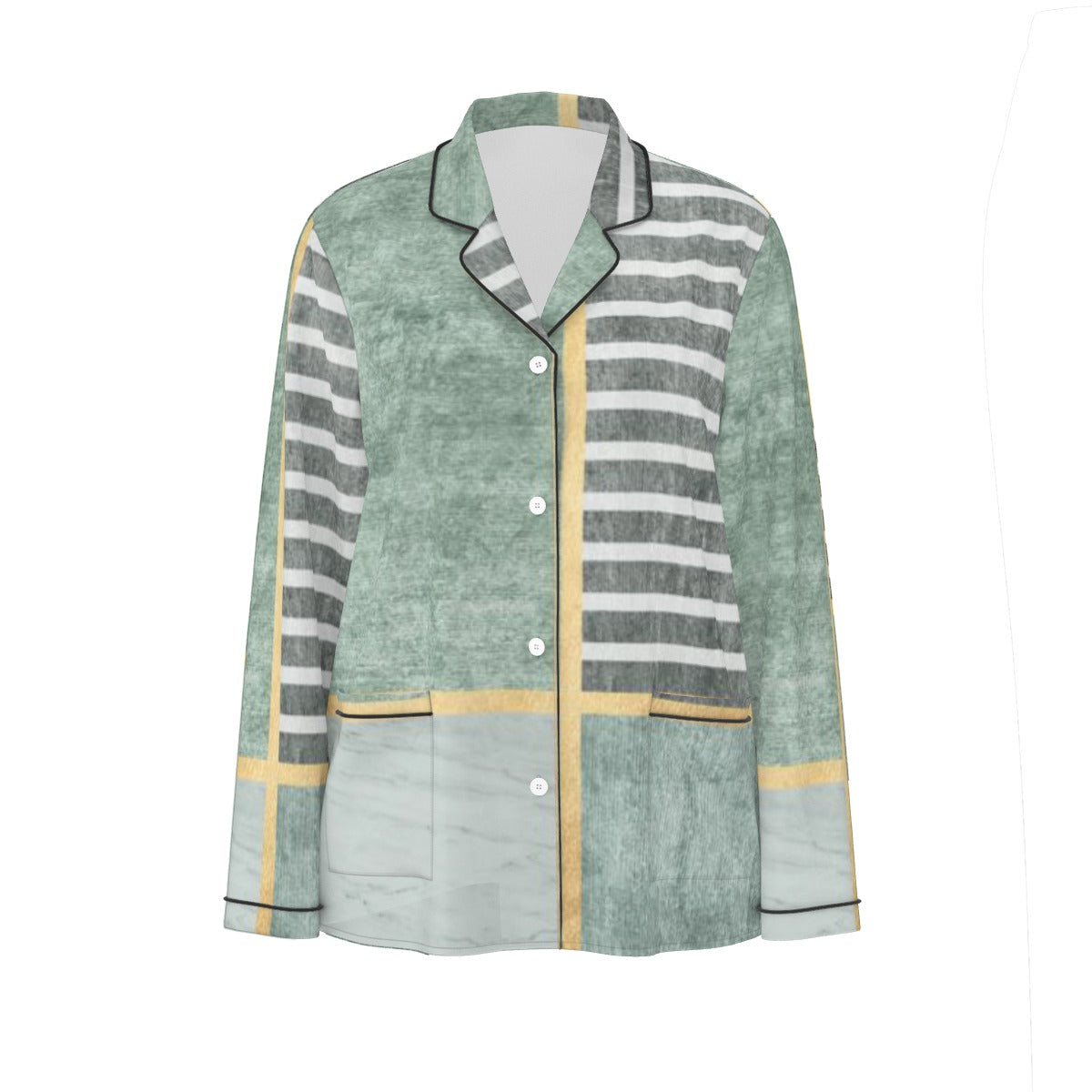 All-Over Print Women's Long Sleeve Pajama Set With Black Contrast Piping