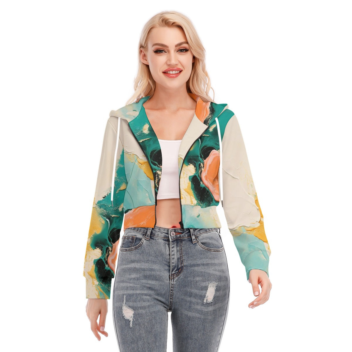 All-Over Print Women's Crop Top Hoodie With Zipper Closure
