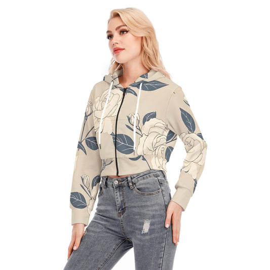 All-Over Print Women's Crop Top Hoodie With Zipper Closure